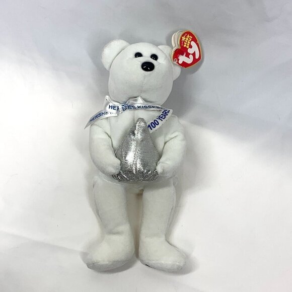 TY Beanie Babies Hugsy The Hershey's Kisses Bear White & Silver 8" 2007 w/Tags - Picture 4 of 8